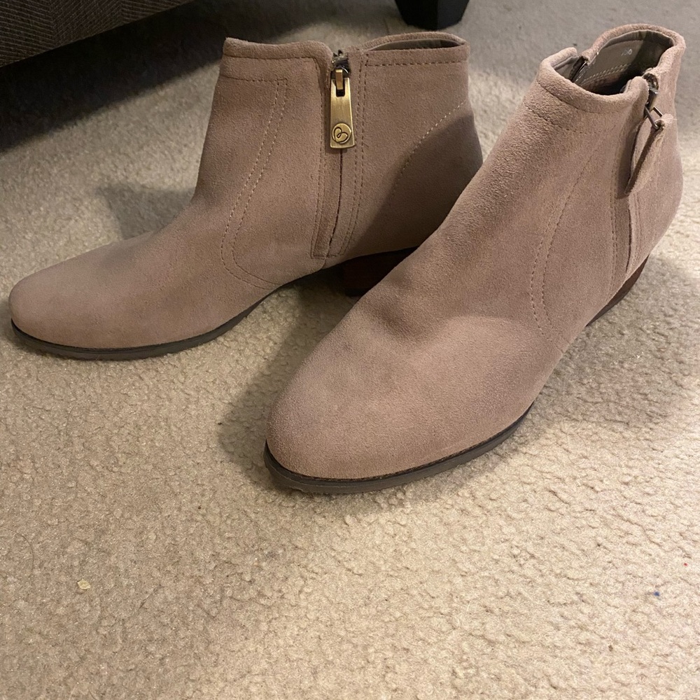 Blondo Suede Ankle Booties in Taupe